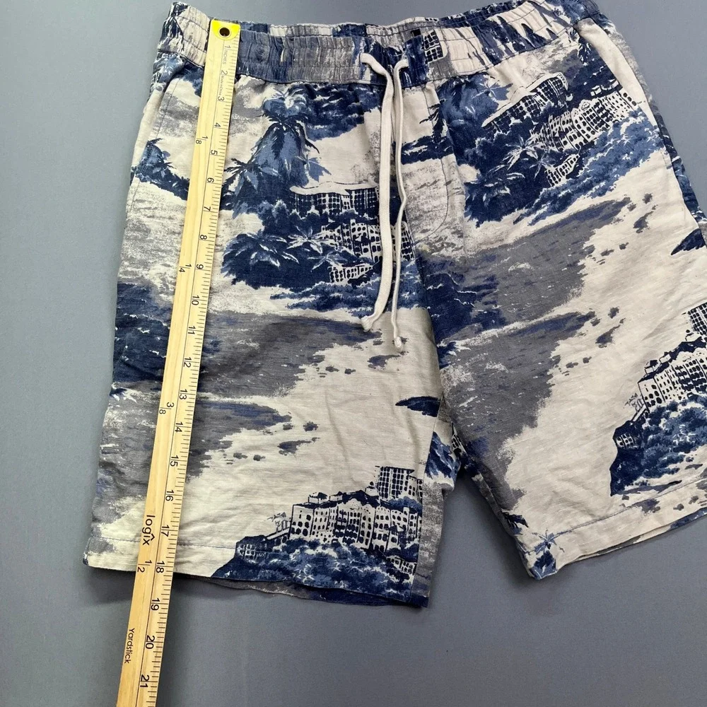 Linen Blend Shorts Elastic Waist Tropical‎ Print Casual Mens Fits 30